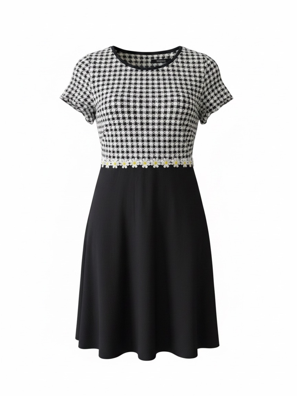 Urban Outfitters Black and White Houndstooth Mini Dress with Daisy Trim Size S